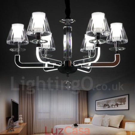 Lustre de cristal moderno contemporâneo regulável com 6 luzes e cúpula de vidro Lustre de cristal moderno contemporâneo regulável com 6 luzes e cúpula de vidro