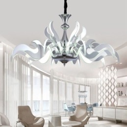 Lustre moderno contemporâneo regulável de aço com 15 luzes e cúpula de acrílico