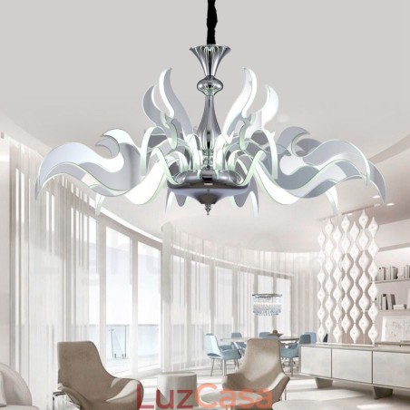 Lustre moderno contemporâneo regulável de aço com 15 luzes e cúpula de acrílico Lustre moderno contemporâneo regulável de aço com 15 luzes e cúpula de acrílico