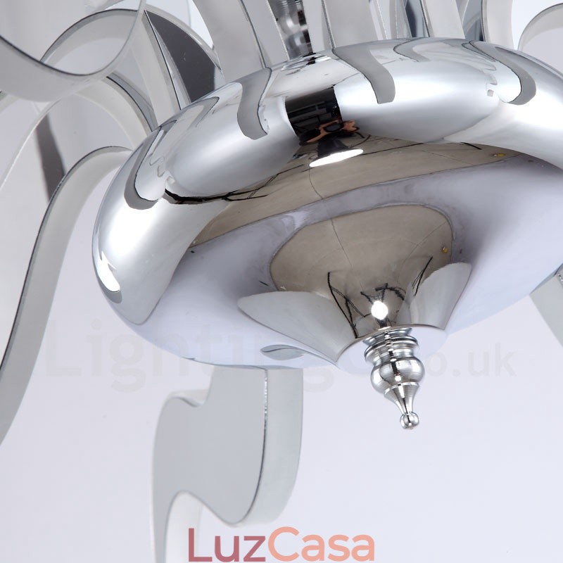 Lustre moderno contemporâneo regulável de aço com 12 luzes e cúpula de acrílico