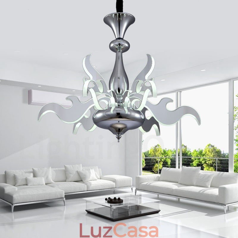 Lustre moderno contemporâneo regulável de aço com 9 luzes e cúpula de acrílico