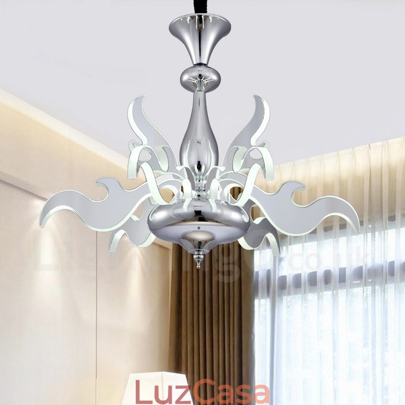 Lustre moderno contemporâneo regulável de aço com 9 luzes e cúpula de acrílico
