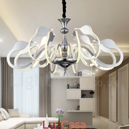 Lustre moderno contemporâneo regulável de aço com 12 luzes e cúpula de acrílico Lustre moderno contemporâneo regulável de aço com 12 luzes e cúpula de acrílico