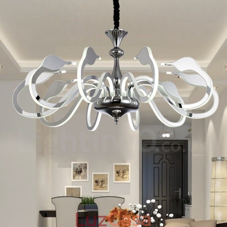 Lustre moderno contemporâneo regulável de aço com 10 luzes e cúpula de acrílico Lustre moderno contemporâneo regulável de aço com 10 luzes e cúpula de acrílico