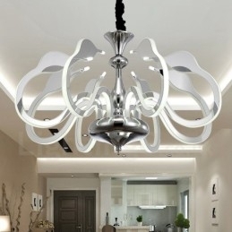 Lustre moderno contemporâneo regulável de aço com 8 luzes e cúpula de acrílico