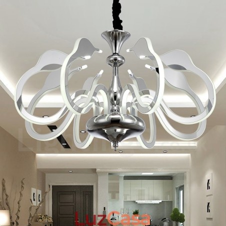 Lustre moderno contemporâneo regulável de aço com 8 luzes e cúpula de acrílico Lustre moderno contemporâneo regulável de aço com 8 luzes e cúpula de acrílico