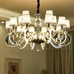 Lustre moderno contemporâneo regulável de aço com 15 luzes e cúpula de vidro