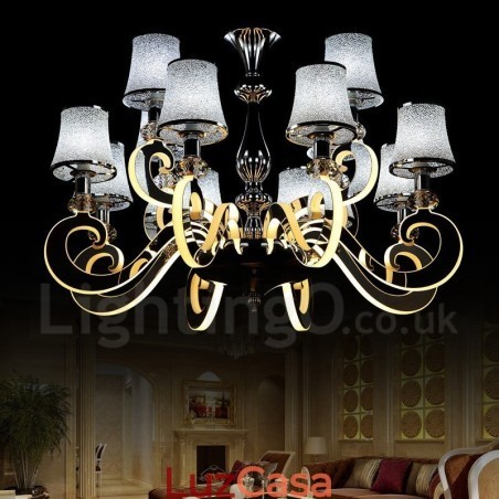 Lustre moderno contemporâneo regulável de aço com 12 luzes e cúpula de vidro Lustre moderno contemporâneo regulável de aço com 12 luzes e cúpula de vidro