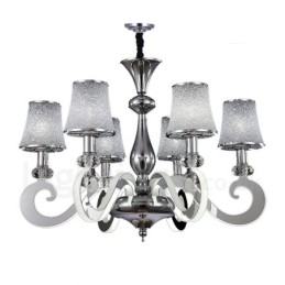 Lustre moderno contemporâneo regulável de aço com 6 luzes e cúpula de vidro