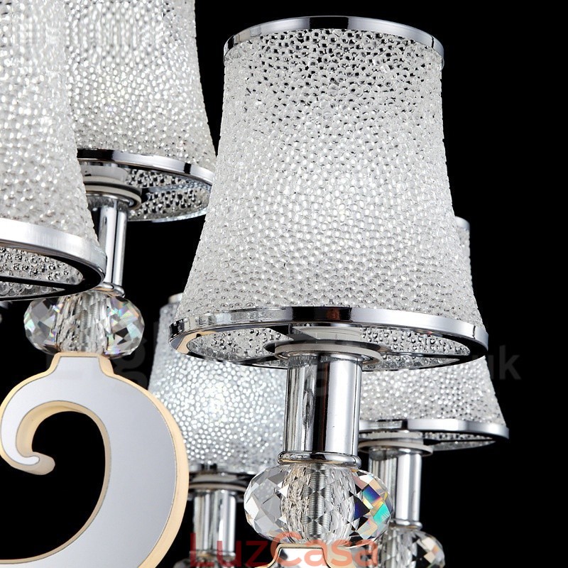 Lustre moderno contemporâneo regulável de aço com 6 luzes e cúpula de vidro