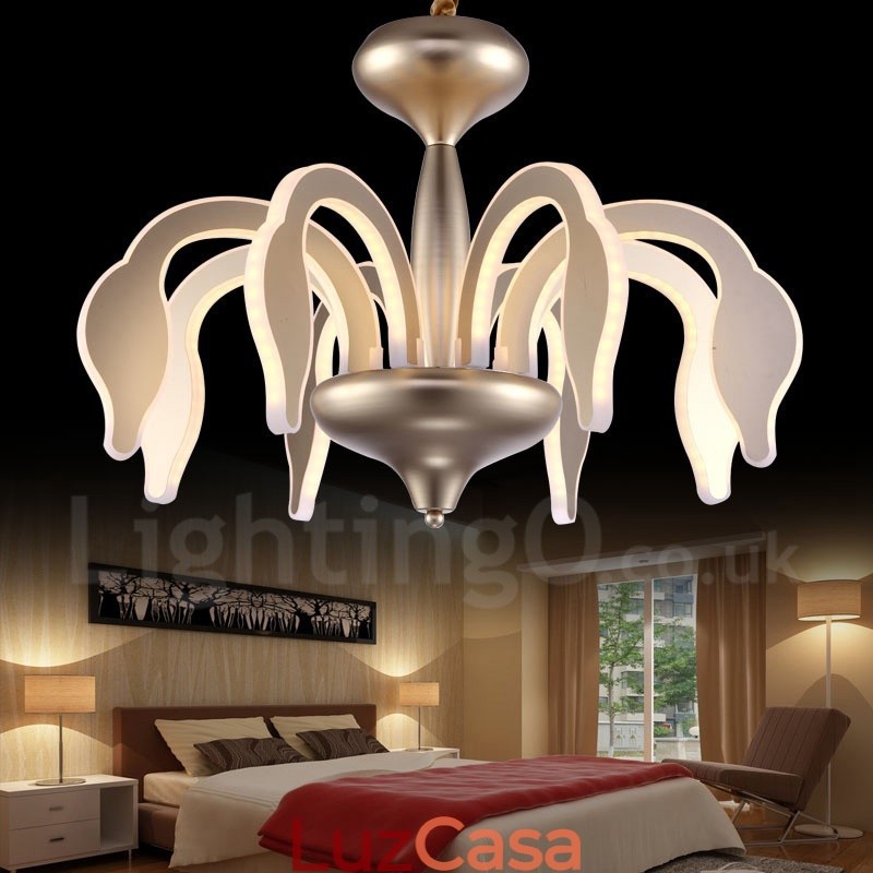 Lustre moderno contemporâneo regulável de aço com 8 luzes e cúpula de acrílico