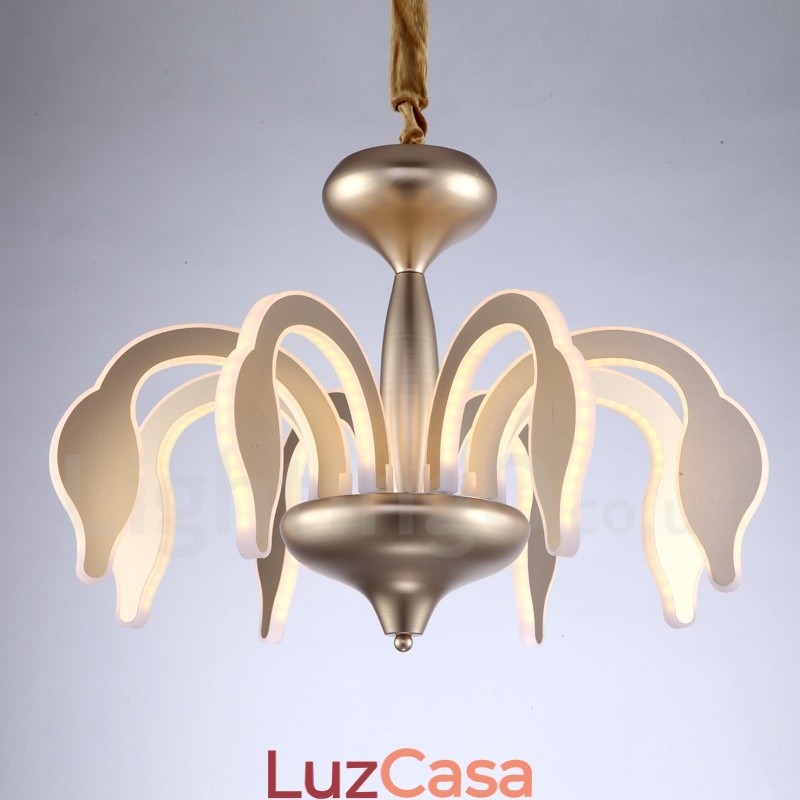 Lustre moderno contemporâneo regulável de aço com 8 luzes e cúpula de acrílico
