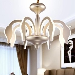 Lustre moderno contemporâneo regulável de aço com 8 luzes e cúpula de acrílico