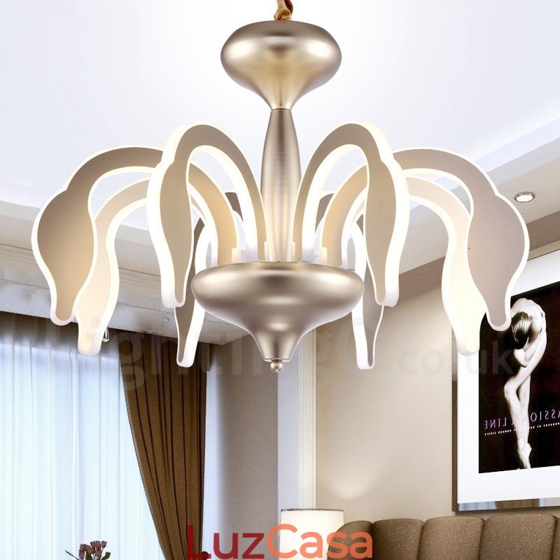 Lustre moderno contemporâneo regulável de aço com 8 luzes e cúpula de acrílico