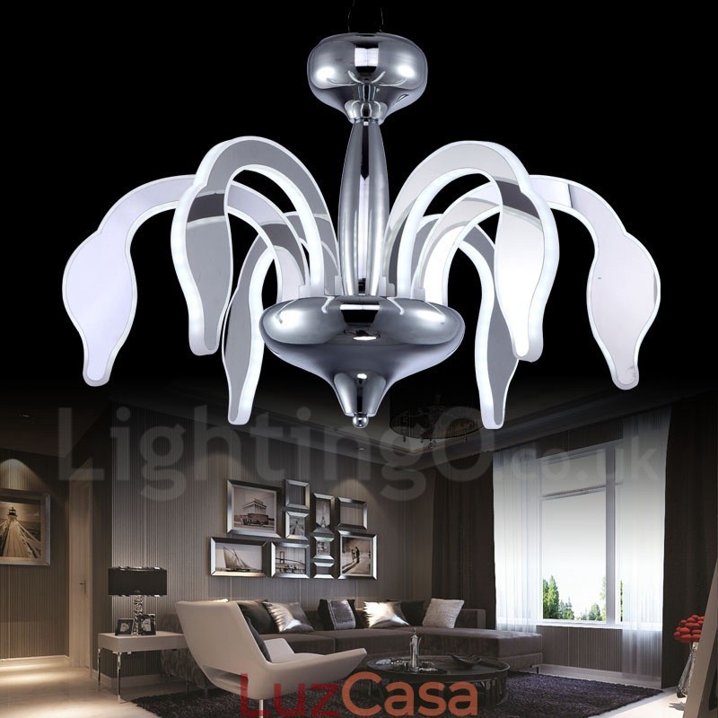 Lustre moderno contemporâneo regulável de aço com 6 luzes e cúpula de acrílico