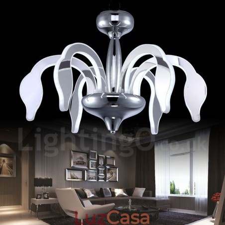 Lustre moderno contemporâneo regulável de aço com 6 luzes e cúpula de acrílico Lustre moderno contemporâneo regulável de aço com 6 luzes e cúpula de acrílico