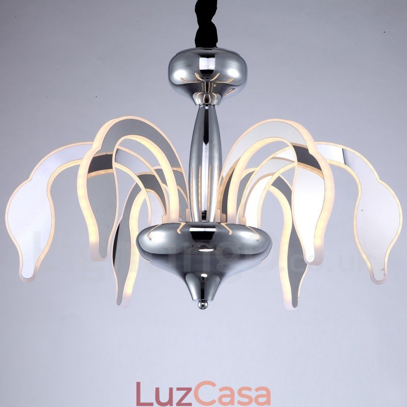 Lustre moderno contemporâneo regulável de aço com 6 luzes e cúpula de acrílico