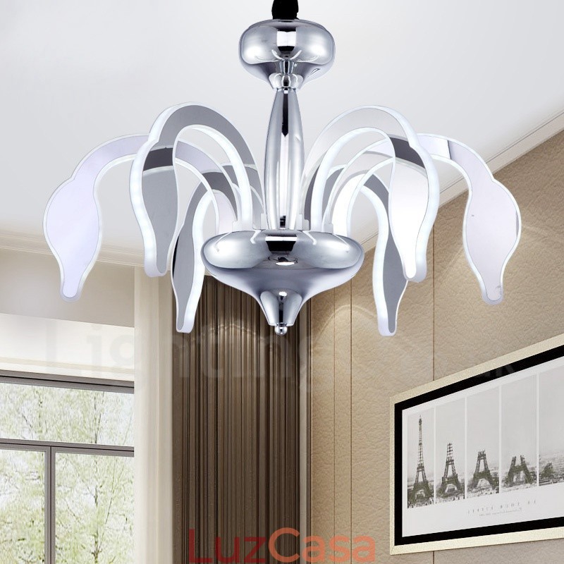 Lustre moderno contemporâneo regulável de aço com 6 luzes e cúpula de acrílico