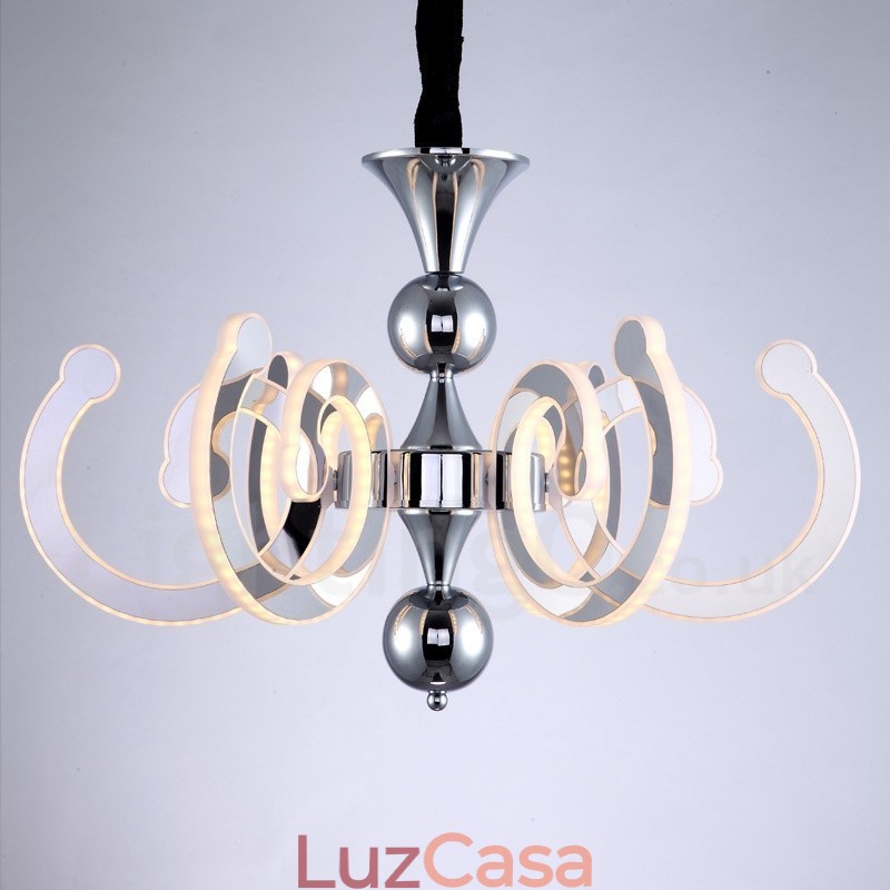 Lustre moderno contemporâneo regulável de aço com 6 luzes e cúpula de acrílico