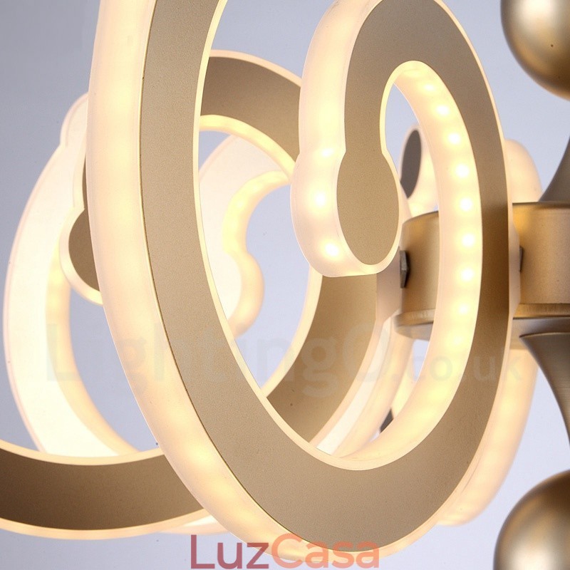 Lustre moderno contemporâneo regulável de aço com 6 luzes e cúpula de acrílico