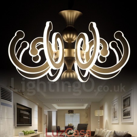 Lustre moderno contemporâneo regulável de aço com 8 luzes e cúpula de acrílico Lustre moderno contemporâneo regulável de aço com 8 luzes e cúpula de acrílico