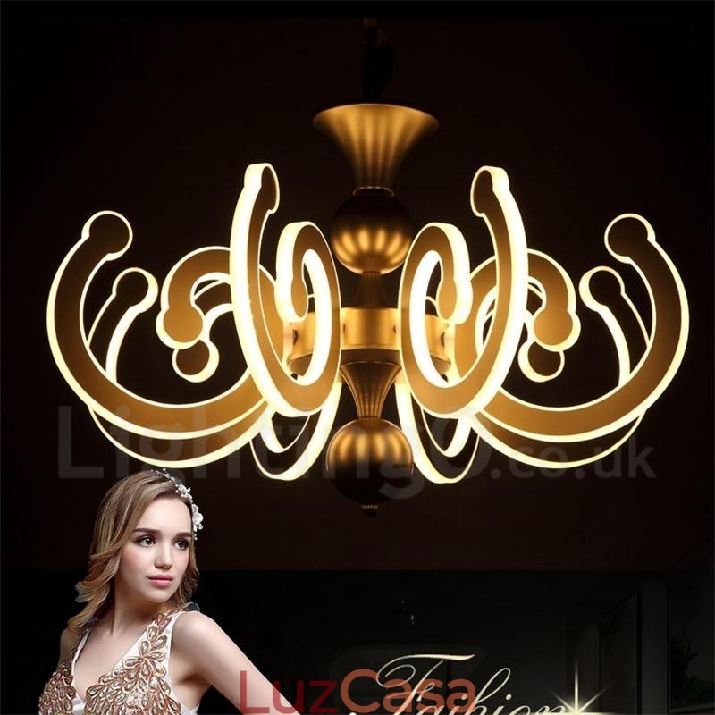 Lustre moderno contemporâneo regulável de aço com 8 luzes e cúpula de acrílico