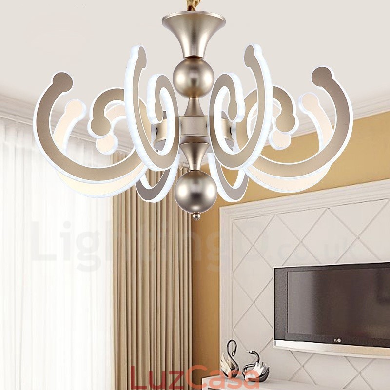 Lustre moderno contemporâneo regulável de aço com 8 luzes e cúpula de acrílico