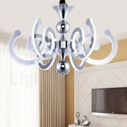 Lustre moderno contemporâneo regulável de aço com 8 luzes e cúpula de acrílico