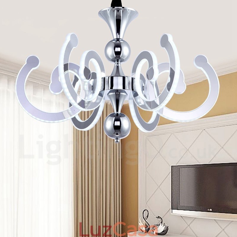 Lustre moderno contemporâneo regulável de aço com 8 luzes e cúpula de acrílico