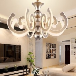 Lustre moderno contemporâneo regulável de aço com 8 luzes e cúpula de acrílico
