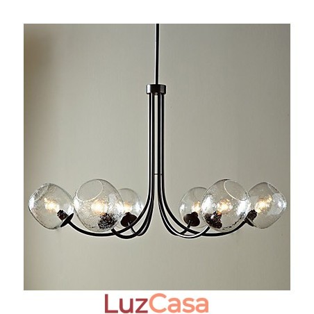 Lustre tradicional com 6 luzes e cúpula de vidro bolha