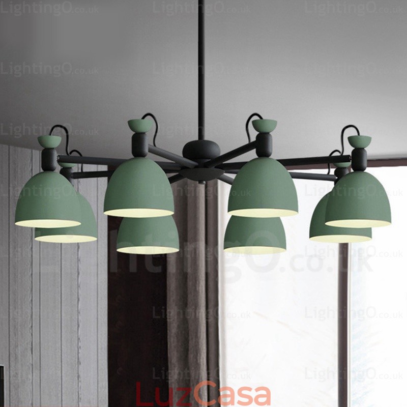 Lustre nórdico de 8 luzes com cúpula de liga de alumínio