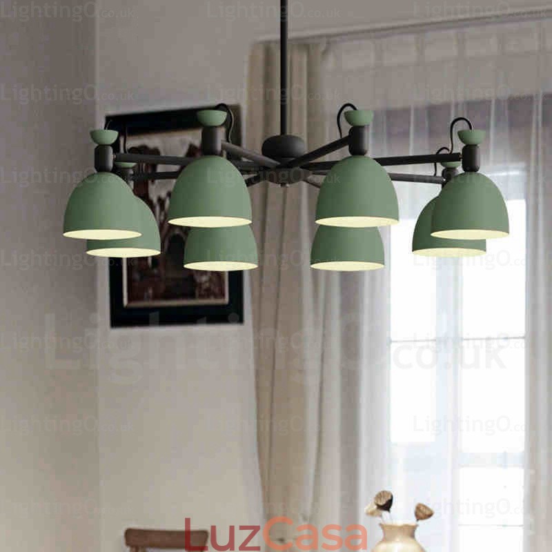 Lustre nórdico de 8 luzes com cúpula de liga de alumínio