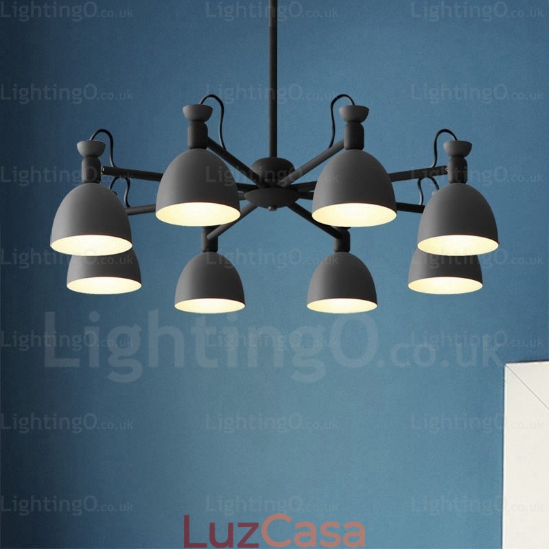 Lustre nórdico de 8 luzes com cúpula de liga de alumínio
