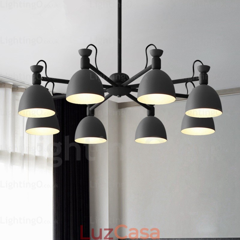 Lustre nórdico de 8 luzes com cúpula de liga de alumínio