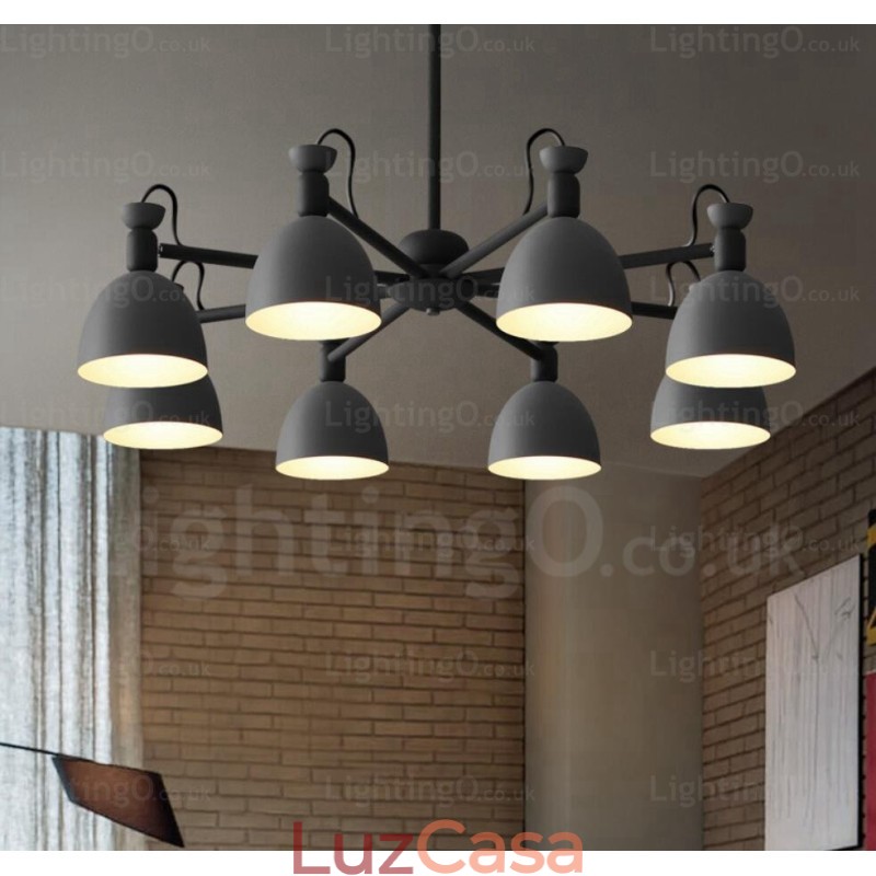Lustre nórdico de 8 luzes com cúpula de liga de alumínio