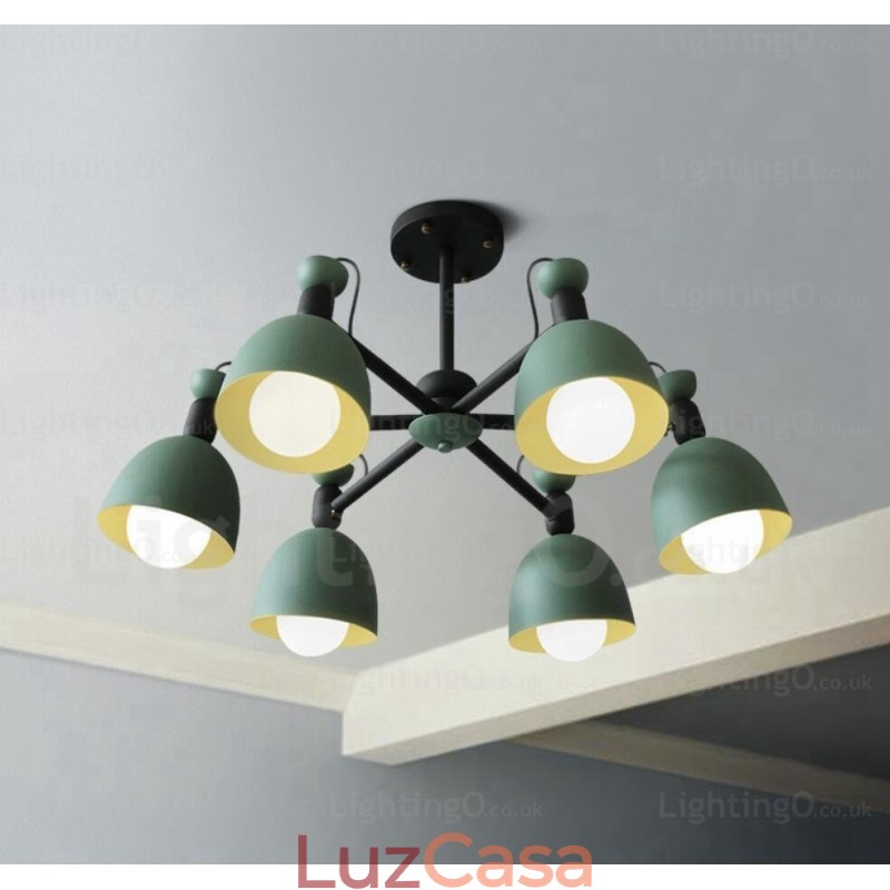 Lustre nórdico de 6 luzes com cúpula de liga de alumínio
