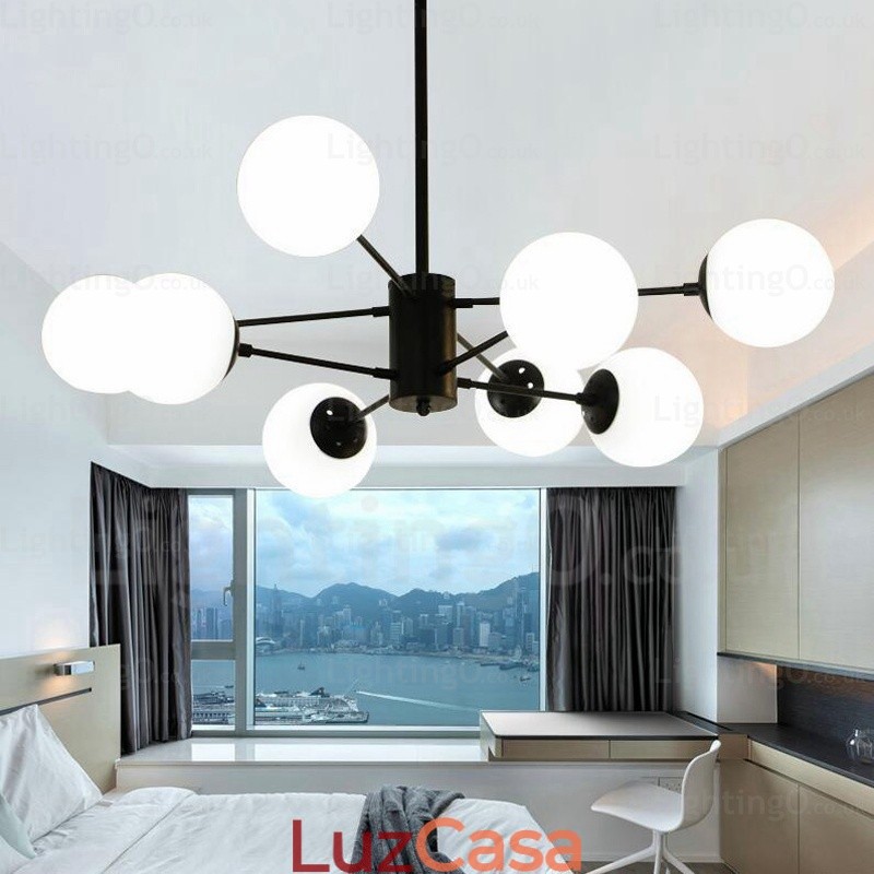 Lustre moderno contemporâneo de 8 luzes com cúpula de vidro