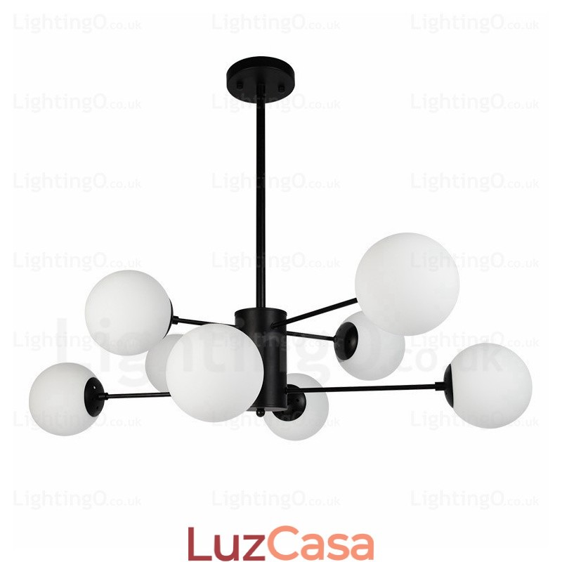 Lustre moderno contemporâneo de 8 luzes com cúpula de vidro