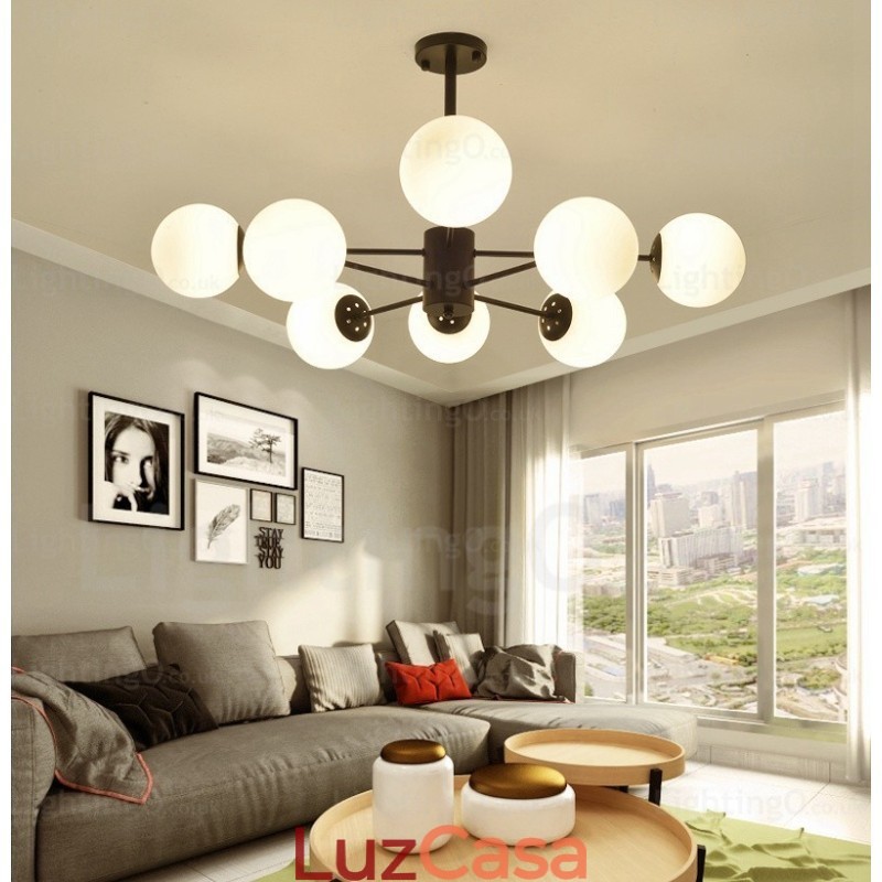 Lustre moderno contemporâneo de 8 luzes com cúpula de vidro