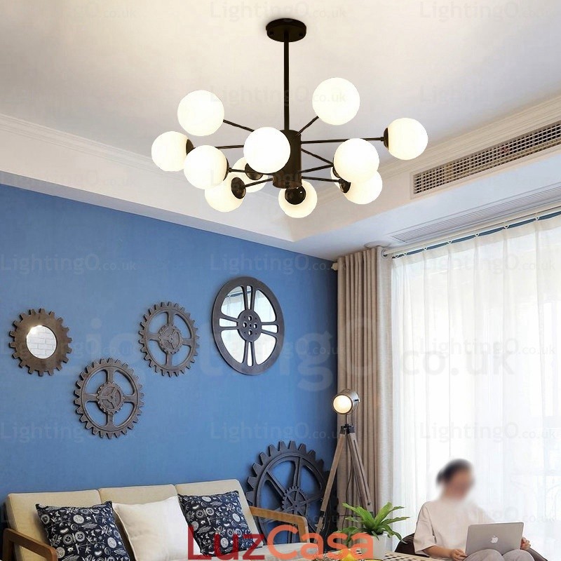 Lustre nórdico de 12 luzes com cúpula de vidro