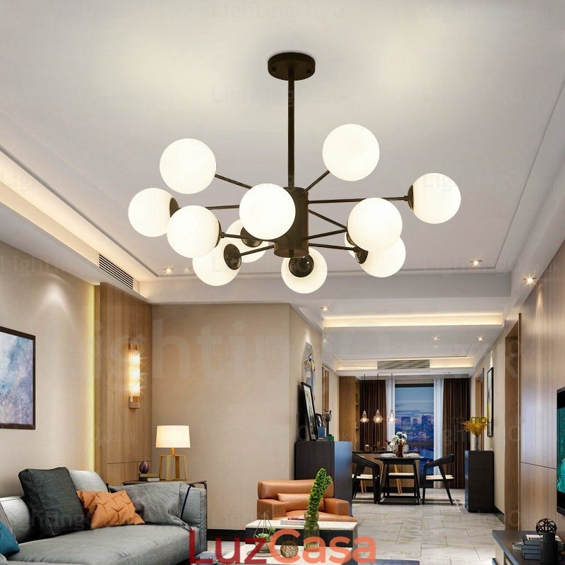 Lustre nórdico de 12 luzes com cúpula de vidro