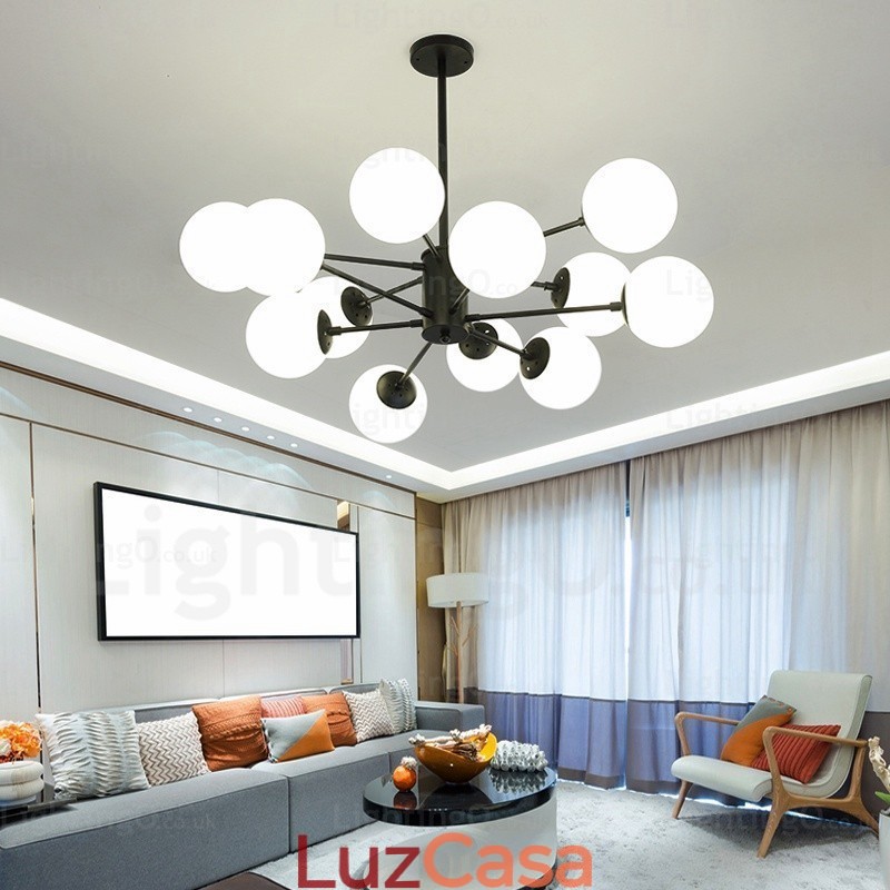 Lustre nórdico de 12 luzes com cúpula de vidro