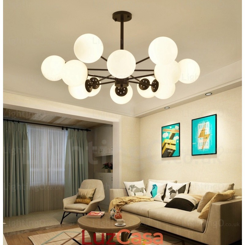 Lustre nórdico de 12 luzes com cúpula de vidro