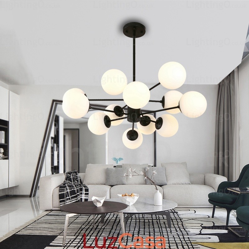 Lustre nórdico de 12 luzes com cúpula de vidro