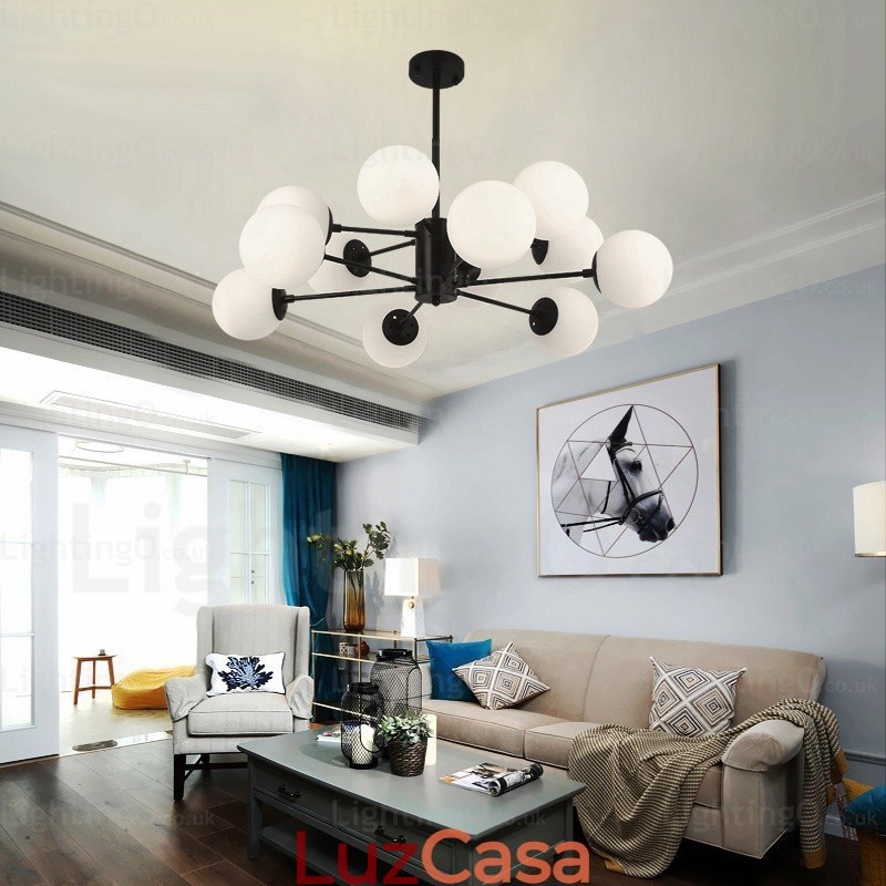 Lustre nórdico de 12 luzes com cúpula de vidro