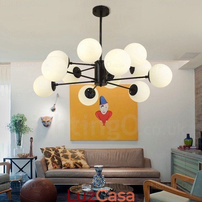Lustre nórdico de 12 luzes com cúpula de vidro