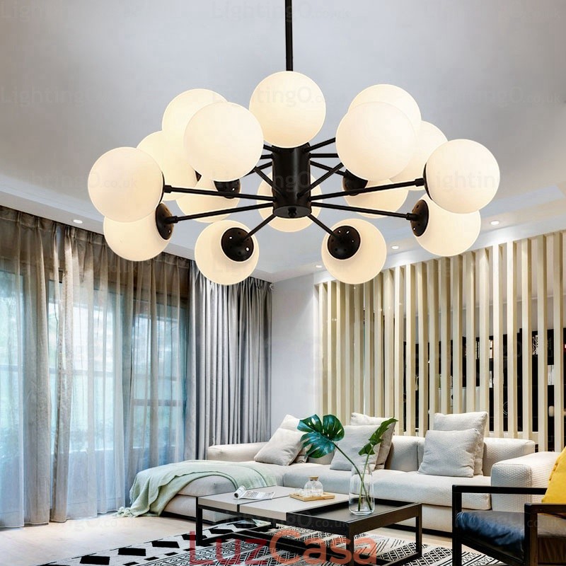 Lustre nórdico de 16 luzes com cúpula de vidro