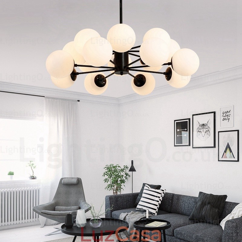 Lustre nórdico de 16 luzes com cúpula de vidro