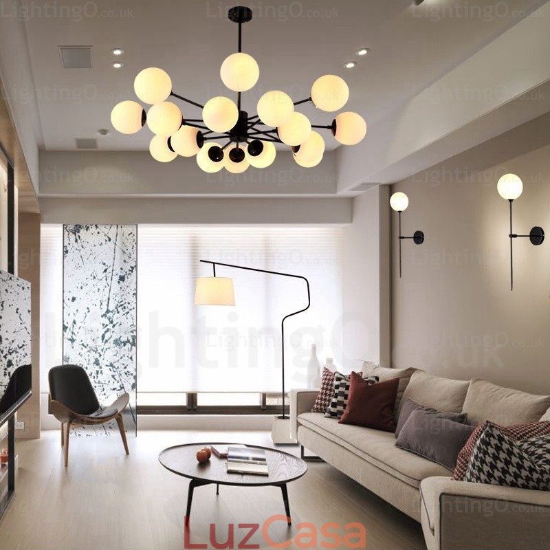 Lustre nórdico de 16 luzes com cúpula de vidro